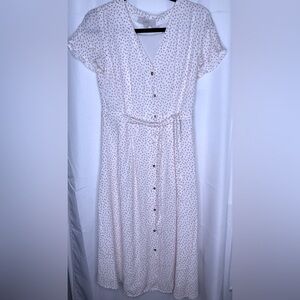 LOFT Pink and white cottagecore Midi Dress